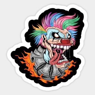 Laughing clown with rainbow colored hair and fire Sticker